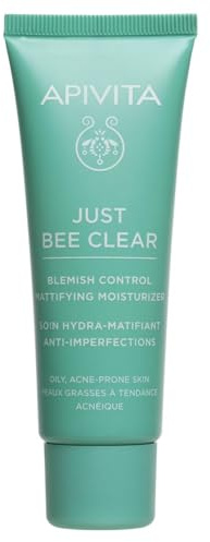 Apivita Just Bee Clear Blemish Control Mattifying Moisturizer Für fettige Haut, Akne, Unreinheiten & Pickel 40ml - Eine Gesichtscreme mit patentiertem Propolis Amc & pflanzlicher Salicylsäure