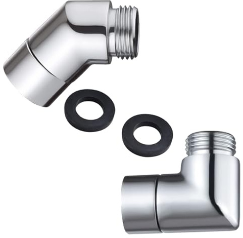 BRIOTA 2 Stück Handbrause Adapter 90 Grad + 135 Grad, Duschkopf Verlängerung Adapter Gelenkstück Duschkopf, Winkelstück für Handbrause für Handbrause Beweglich Duscharmanschluss mit Unterlegscheiben