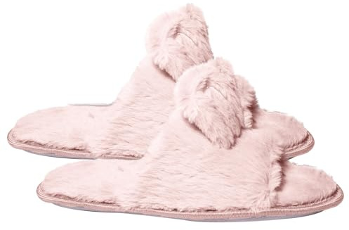 A2Z Ladies Fluffy Bow Slippers Women’s Soft Plush Open-Toe House Sliders with Cushioned Footbed Cosy Indoor Slip-On Sandals with Non-Slip Sole Lightweight Comfortable Lounge Home Wear for Women