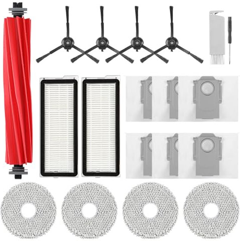 Spofan Accessori di ricambio per Roborock Q Revo S, Qrevo Pro, Qrevo Plus, 1 spazzola principale, 4 spazzole laterali, 2 filtri HEPA, 4 salviette, 6 sacchetti per la polvere, 1 spazzola per la pulizia