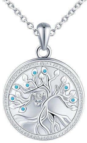 MICSAVI Collier Photo Médaillon Personnalisé pour Femme en Argent 925 Pendentif Arbre de Vie, Collier Arbre avec Coeur en Zircone, Bijoux pour Mères épouse fille