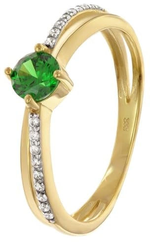trendor Damenring Gold 333/8K mit synthetischem Smaragd und Zirkonias 68842 | traumhaftes Schmuckstück für Frauen, elegante Geschenkidee und tolles Accessoire,