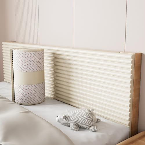 APMOE Wandpaneele Gepolstert für Kinderzimmer - 200 cm Wandpolster Selbstklebend, 1 cm Dick Anti-Kollision Wandkissen Bett Kopfteil, Polsterpaneel Wand Wandschutz Bett für Kinder(Beige,15x200 cm)