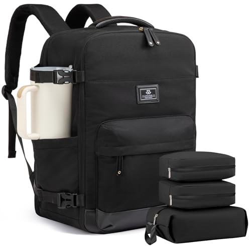 LOVEVOOK Rucksack Handgepäck Flugzeug, Reiserucksack Herren Damen Groß, 45L Cabin Bag Bordgepäck Rucksack, Weekender Tasche für 17,3 Zoll Laptop, Kofferrucksack für Reise Business, Schwarz