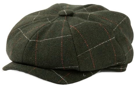 TOP-EX L/XL/XXL Merinowolle Schiebermuetze Herren 8 Panel Peaky Fischgräten Tweed Retro Schiebermütze Schlägermütze Gatsby Cap Warme Wintermütze Vintage Golf Fahrermütze Plaid Grün XL