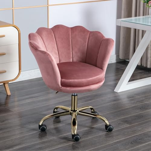 Ya-Home Sedia da Ufficio Sedia da Scrivania in Velluto Polteona Scrivania Sedia Girevole Sedia Ufficio Imbottita Regolabile in Altezza Sedia per Studio/Computer, Rosa