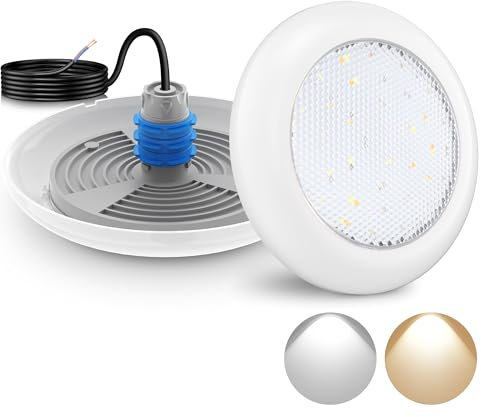 LyLmLe Projecteur Piscine Vissable avec Filetage 1 1/2, 18W LED Eclairage Piscine Blanc Commutable 3000K & 6000K, Ø242mm, 12V AC Sous l'eau IP68 Étanchéité Lampe LED pour Piscines Béton