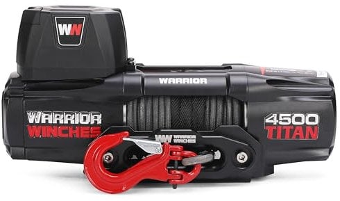 Warrior Winch Titan 4500lb 12V Electric Winch with Synthetic Rope – Heavy Duty Recovery Winch for ATV, Trailer, Boat, Pickup Truck – Portable System with Wireless Remote & Snatch Block