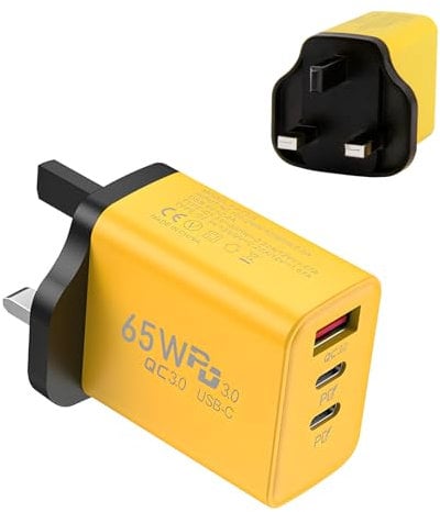 65W USB C Charger, 3-Port Multi-Device Fast Charging 3-in-1 PD+QC 3A Type C Compact Power Rapide Adapter for iPhone 16 15 14 13 12 11 Pro Max X XS XR Samsung Galaxy S24 S23,S22,iPad,Xiaomi