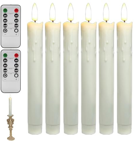 Huybaa bougie à led,lot de 6 bougies vacillantes sans flamme,deux télécommandes,19 cm,ivoire,bougies de fenêtre LED à piles (2,2 cm de diamètre),bougie led telecommande