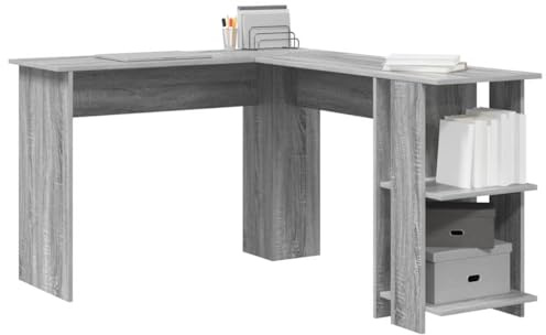 vidaXL Corner Desk Grey Sonoma Engineered Wood 140 x 113.5 x 75 cm | Perfectly fits in corners, Comes with two shelves for your stuff, Modern matte grey surface