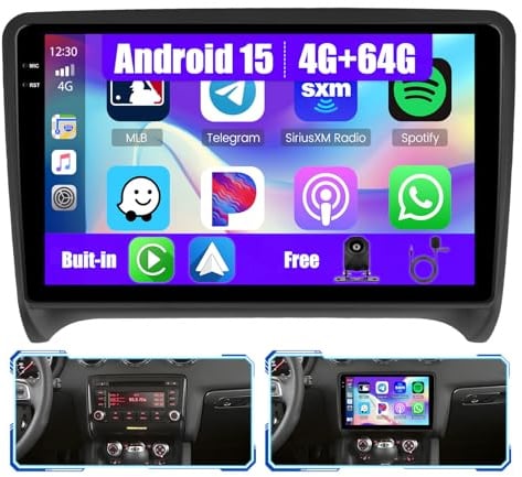 [4G+64G] Inefala Android 15 Autoradio für Audi TT MK2 8J 2008-2014 mit Wireless Carplay Android, 9 Zoll Touchscreen Radio mit Navi GPS WiFi RDS/FM Bluetooth EQ SWC Rückfahrkamera Mic
