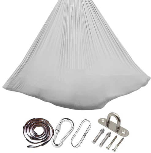 150x280 cm Aerial Yoga Hängematte Set, Anti-Gravity YogaSwing, 200 kg Tragfähigkeit, Nestschaukel für Indoor-Übungen, YogaHängematte, Yoga-Schaukel mit Beschlägen (Grau)