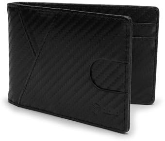 DAZMO Mens Wallets Slim RFID Blocking Carbon Fiber Leather Wallet with Credit Card Holder, Strong Money Clip & ID Window Minimalist Bi-Fold Wallets for Men UK - Black Carbon
