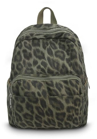 Boziee Klein Rucksack Damen Cityrucksack Leopard Rucksäcke small Daypacks,Rucksackhandtaschen Kinderrucksäcke für Travel Arbeit Alltage Fashion Damen Mädchen Teenager Unisex (Leopard Grün‌)