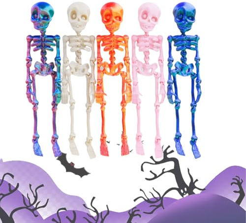 Halloween Skelett Kühlschrank Magnet - Poseable 3D Printed Skelett mit beweglichen Gelenken, 20 Farben & Multipack Optionen - Gruselige magnetische Dekoration für Spukhaus, Küche, Büro, Party (5PCS)