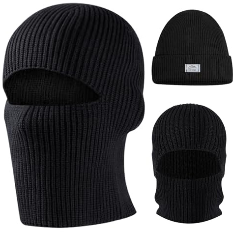 Rongrongago Sturmhaube Winter, Thermisch Gestrickte Sturmhaube, multifunktional Warme Beanie Mütze Skimaske, Gesichtshaube 2 in 1 Mützen Winddicht und Atmungsaktiv für Radfahren, Skifahren