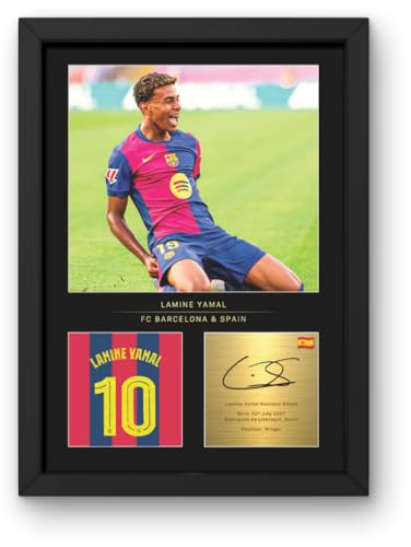 Win FC Lamine Yamal A4 Framed Photo Display - Reproduced Digital Signature- Gift for Barcelona Fans
