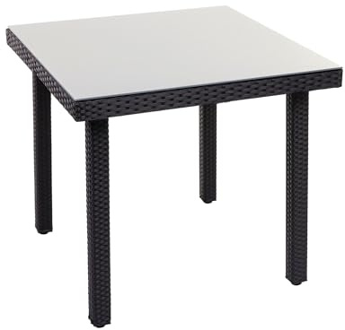 PROREGAL Poly-Rattan Gartentisch Mattis, HxBxT 74,5x80x80 cm, Schwarz, Esstisch Beistelltisch Tisch mit Glasplatte