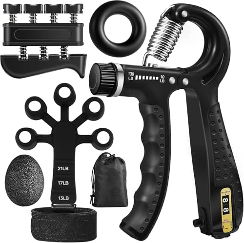 5 Pack Grip Strength Trainer and Forearm Strengthener Kit, Includes Hand Grip Strengthener, Finger Strengthener, Hand Extension Exerciser, and Workout Ring, for Total Hand Strength, Recovery