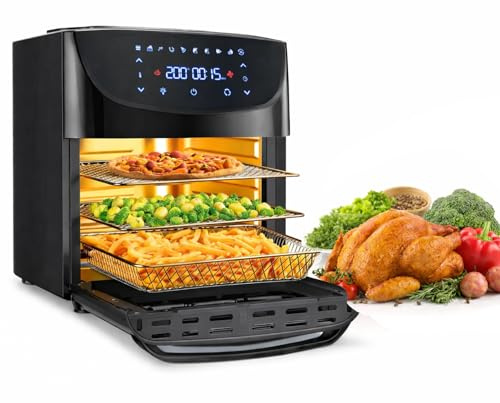 Garvee Digitale Heißluftfritteuse Ofen 18L – 1800W Touchscreen & Rotisserie – 10-in-1 Multifunktion, LED-Display, Ölarm – 360° Heißluft-Technologie, energiesparend – Spülmaschinenfeste, BPA-freie