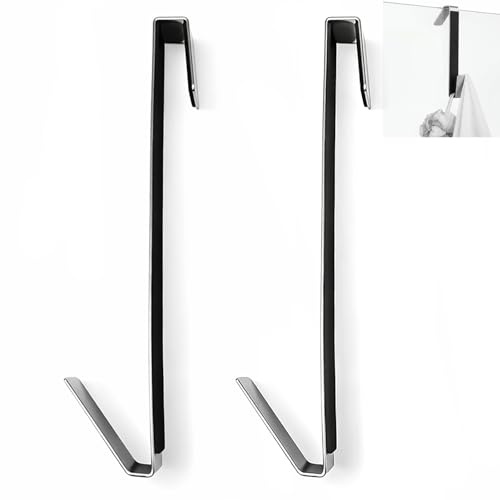 DAQUN 2 Pcs Shower Screen Hooks, Over the Glass Door Shower Hooks, 26cm Long Hanger, Stainless Steel Bath Rail, for Hanging Towels Loofah