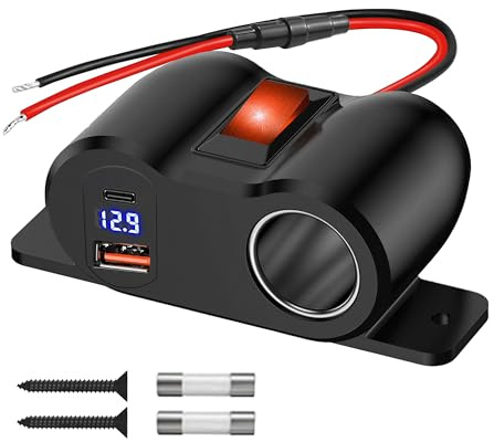 USB Steckdose Zigarettenanzünder Splitter 12V-24V – Dual USB-Steckdose | Zigarettenanzünder Steckdosensplitter mit Schalter, LED Voltmeter, QC3.0 und PD 3.0 für Auto, LKW, Wohnmobil, Boot