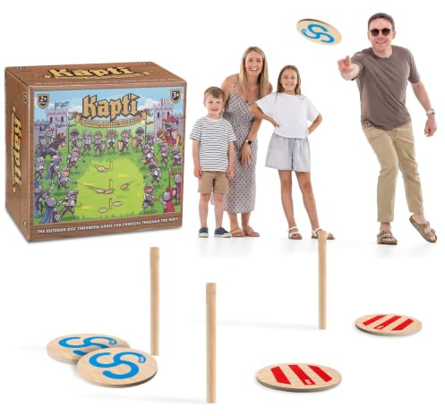 Grasshopper Games Kapti Gartenspiel, 100% FSC Holz Outdoor Disc Wurfspiel für Kinder und Familien, Riesen Rasen Werfen Party Spiel mit Scheiben und Pfählen, aktives Garten- und Strandwurfspiel