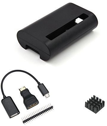 Unistorm Raspberry Pi Zero Case with Heat Sink and 3 in 1 Adapter Kit Compatible with Raspberry Pi Zero W (Black)