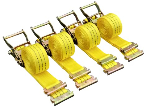 4 Stück 5000kg 4m Spanngurte mit Ratsche und Haken 2 teilig zweiteilig Ratschengurte Zurrgurte 50mm 5000 daN (Gelb)