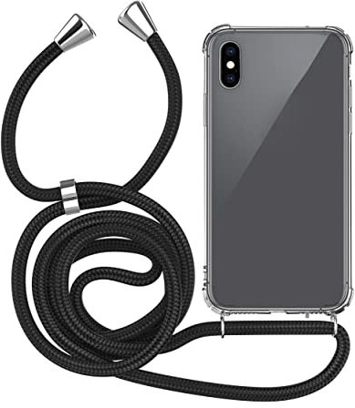 MyGadget Handykette für iPhone X | Xs - [ TPU Hülle mit verstellbaren Band ] - Handyhülle mit Handyband zum Umhängen Kordel Schnur Case Schutzhülle - Schwarz