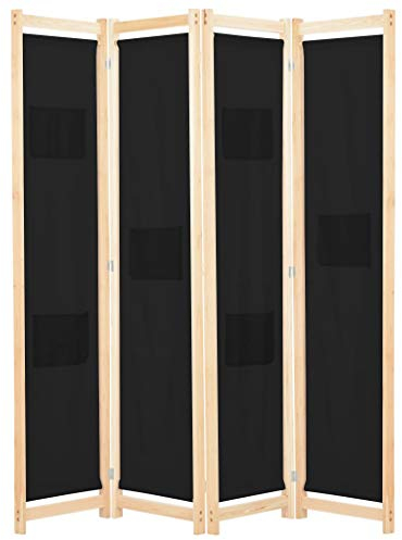 vidaXL Holz Raumteiler 4-TLG. Paravent Trennwand Umkleide Sichtschutz Spanische Wand Raumtrenner Stellwand Schwarz 160x170x4 cm Stoff Klappbar Platzsparend