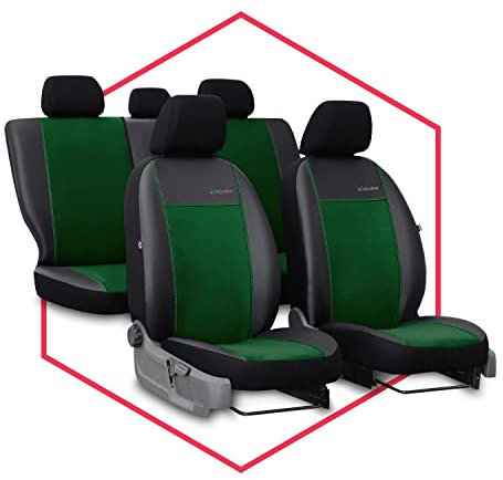 3er Set Saferide Autositzbezüge PKW universal | Auto Sitzbezüge Kunstleder Grün für Airbag geeignet | für Vordersitze und Rückbank | 1+1 Autositze vorne und 1 Sitzbank hinten teilbar 2 Reißverschlüsse