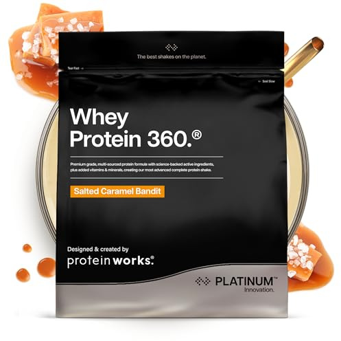 Protein Works | Whey Protein 360 - Platinum, Salted Caramel Bandit, 600g | Advanced Whey Protein Blend, Electrolytes, Omega 3, Probiotics, Digestive Enzymes, 26 Vitamins & Minerals, 17 Servings,