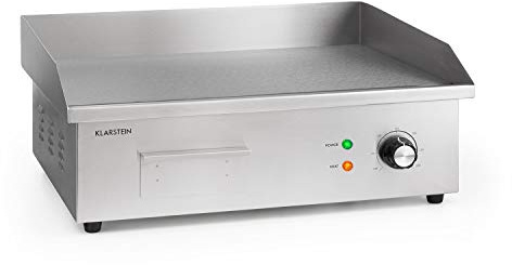 Klarstein Gril électrique professionnel en fonte : surface du gril 54,5x35 cm, 50-300 °C, 3000 W, avec pare-éclaboussures et bac à graisse, inox