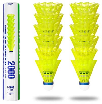 Federball Set Badminton Bälle,12 Stück Gelb Nylon Federbälle Langlebige Badmintonbälle Set Kinder für Anfänger und Professionelles Spielen Badmintonbälle,Indoor&Outdoor Training