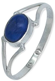 mantraroma Ring Silber 925 Damen Lapis Lazuli Edelstein blau schlicht modern