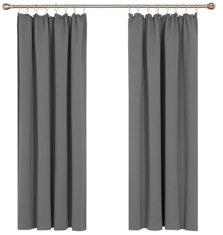 Deconovo Thermo Gardinen Wohnzimmer Verdunklungsvorhänge Blickdichte Vorhänge Kräuselband Gardinen Wohnzimmer Modern für Schlafzimmer, 138x168 cm(HöhexBreite), Hellgrau, 2er Set