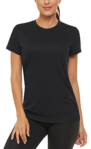 TACVASEN Damen O-Neck Sonnenschutz Tee Shirts Top Sommer Freizeitshirts Kurzarm Atmungsaktiv (L, Schwarz)