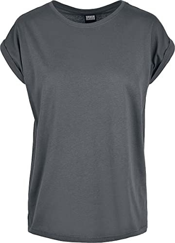 Urban Classics Women's Ladies Extended Shoulder Tee Basic Capsleeves, Shortsleeve T-Shirt Top with Crew Neck, darkshadow, S