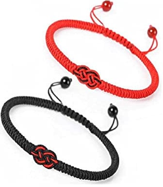 TopE Couple Bracelets, Handmade Black Red String Mix Infinity Love Lucky Bracelet for Men and Women, Tibetan Amulet Knot Matching Bracelet for Friendship and Lover ,2pcs