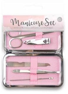LND GIFTS Nail Clippers Manicure Set Stainless Steel Nail Kit for Women - 5 pcs Including Nail Scissors, cuticle remover, Nail Care Gift In Pink Storage Case