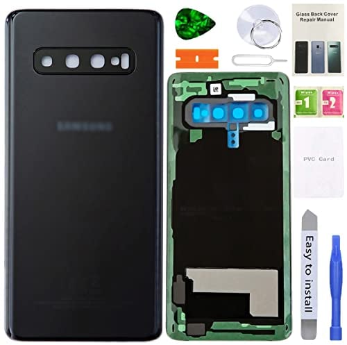 XFU Akkudeckel Backcover für Samsung Galaxy S10 G973F Original Rückseite Glas Batterieabdeckung Ersatz Reparatur Set Mit Kameraobjektiv,Kleber,Werkzeuge,Reparaturanleitung,Handyhülle(Prism Schwarz)