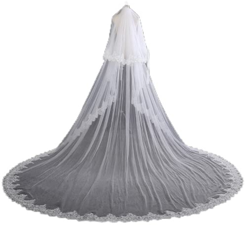 OPYTR Hochzeit Schleier 3M Langer doppellagiger Kathedralen-Brautschleier, Spitzen-Pailletten-Brautschleier mit Kamm für HochzeitsaccessoiresEllenbogenlänge