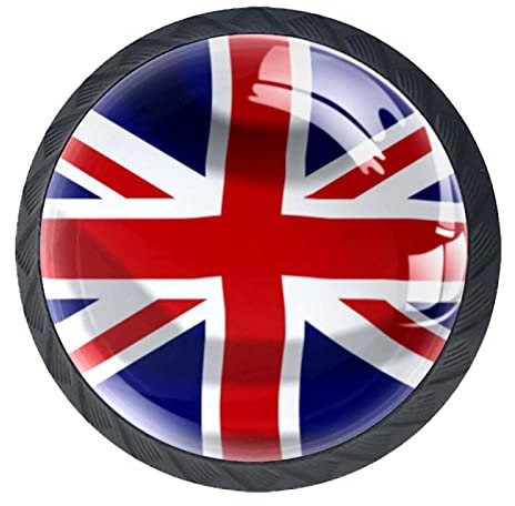 Schubladengriffe mit Union Jack, britischer Flagge, für Schränke, Frisiertisch, Kommode, mit Schrauben, 4 Stück