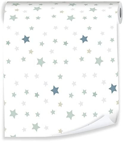 Vliestapete Sterne Weiß Scandinavian - 10mx50cm inkl. Kleister - für Babyzimmer Modern 10M Rolle Vlies Tapete Tapeten Wandtapete Mustertapete UV-Beständig