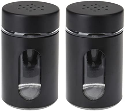 Glass Salt and Pepper Shakers Set Cruet Salt and Pepper Pots Set Small Glass Body Metal Cover Screw Lid Salt Pepper Dispenser Serving Bottles Seasoning Spice Shaker for Home Table (Black)
