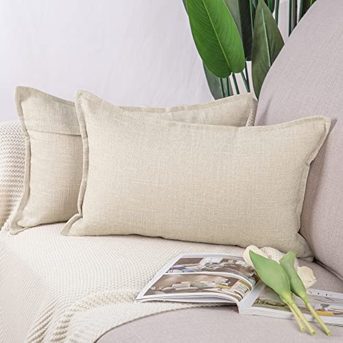 Madizz 2er Set Polyester- Leinen Kissenbezügen Weiche dekorative Kissenbezüge für Sofa Schlafzimmer Kissenhülle Hellbeige 40x60 cm Rechteckig