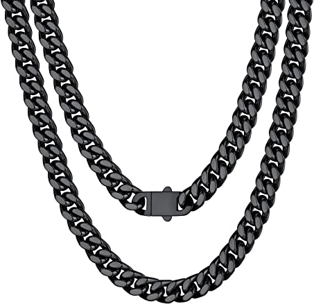 Bestyle Kette Männer 9mm Gliederkette Herren Edelstahl Cuban Links Chain Schwarz Panzerkette Hip Hop Schmuck Kettenlänge 60cm