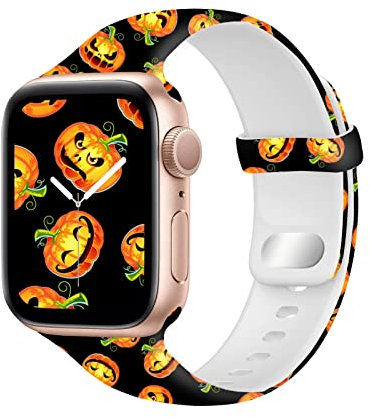 Lobnhot Halloween Cinturino in Silicone Compatibile con Watch Ultra 38mm 40mm 41mm Donna Uomini, Cinturino Sportivo per iWatch Series 10 9 8 7 6 5 4 3 2 1 SE, Zucca